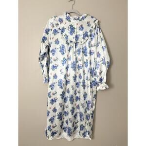 Vintage Sarah Morgan Satin Maxi Nightgown Womens M Cottagecore Floral Granny